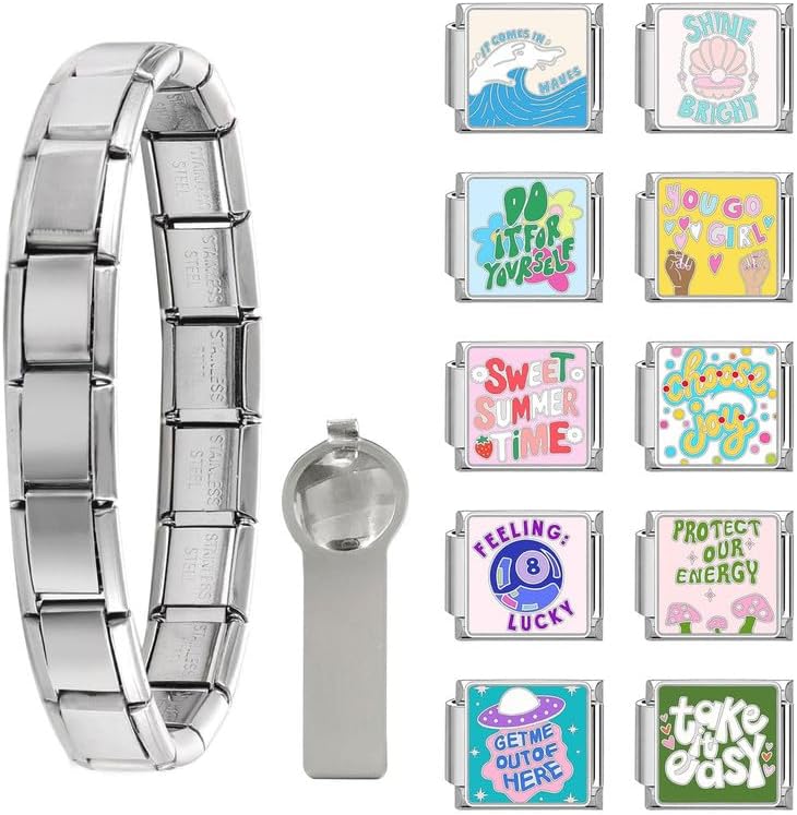 Loozykit Store Italian Charm Bracelet Sets with 1Pcs Start Bracelet,10Pcs Module Charms and Opening Tool DIY Removable Charms Stainless Steel Links Jewelry Gifts - Image 1